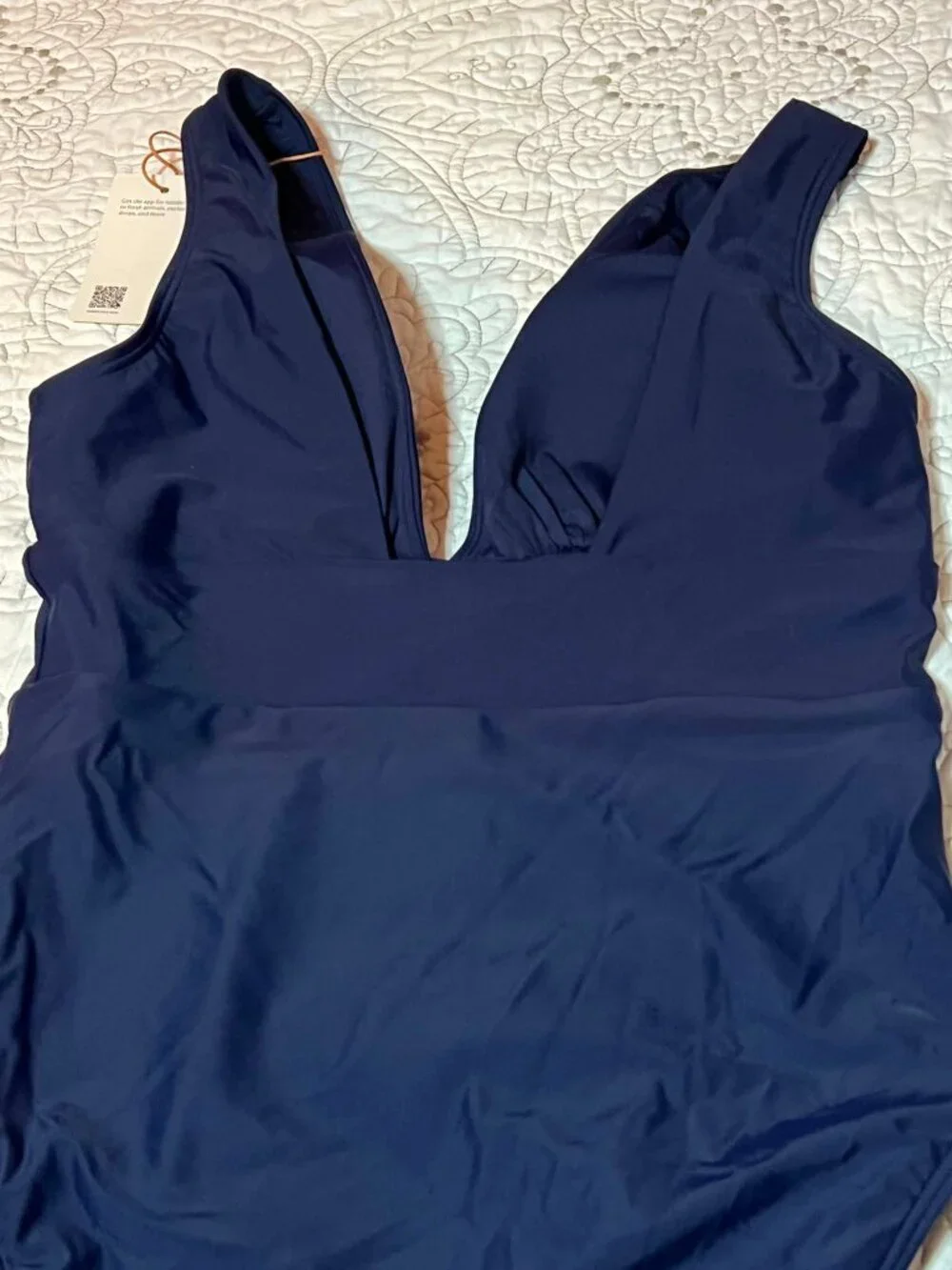 Quince Italian Plunge One-Piece Swimsuit Deep Navy Size M